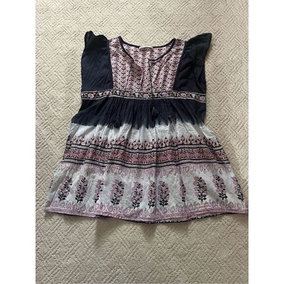 Ulla Johnson Flutter Sleeve Babydoll Top in Navy/Pink - Picture 1 of 6